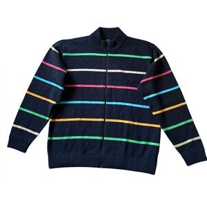 Paul & Shark Yachting Italy 100% Extra Fine Merino Wool Striped Zip Sweater XL